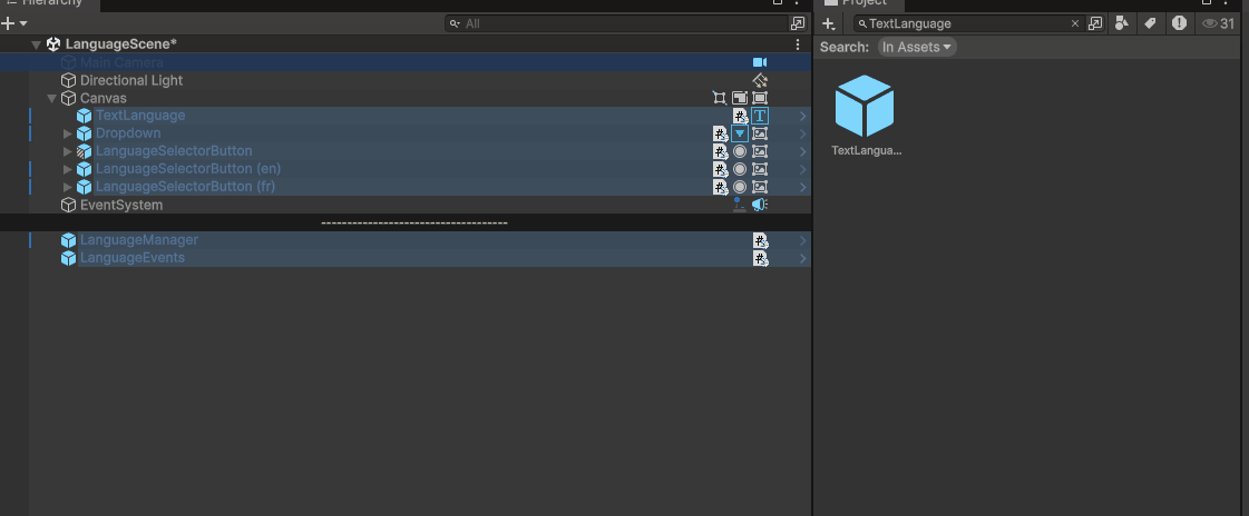 Add text language prefab