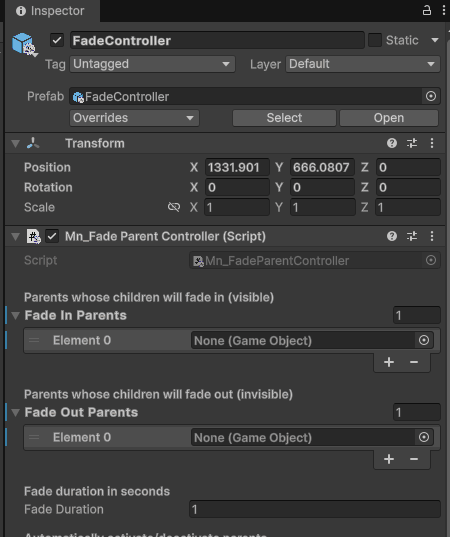 Configure fade parents
