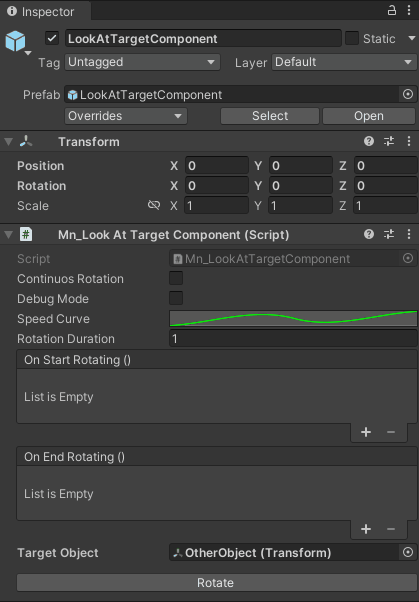 Configure look at target component
