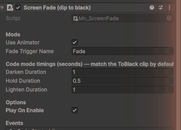 Configure screen fade code mode