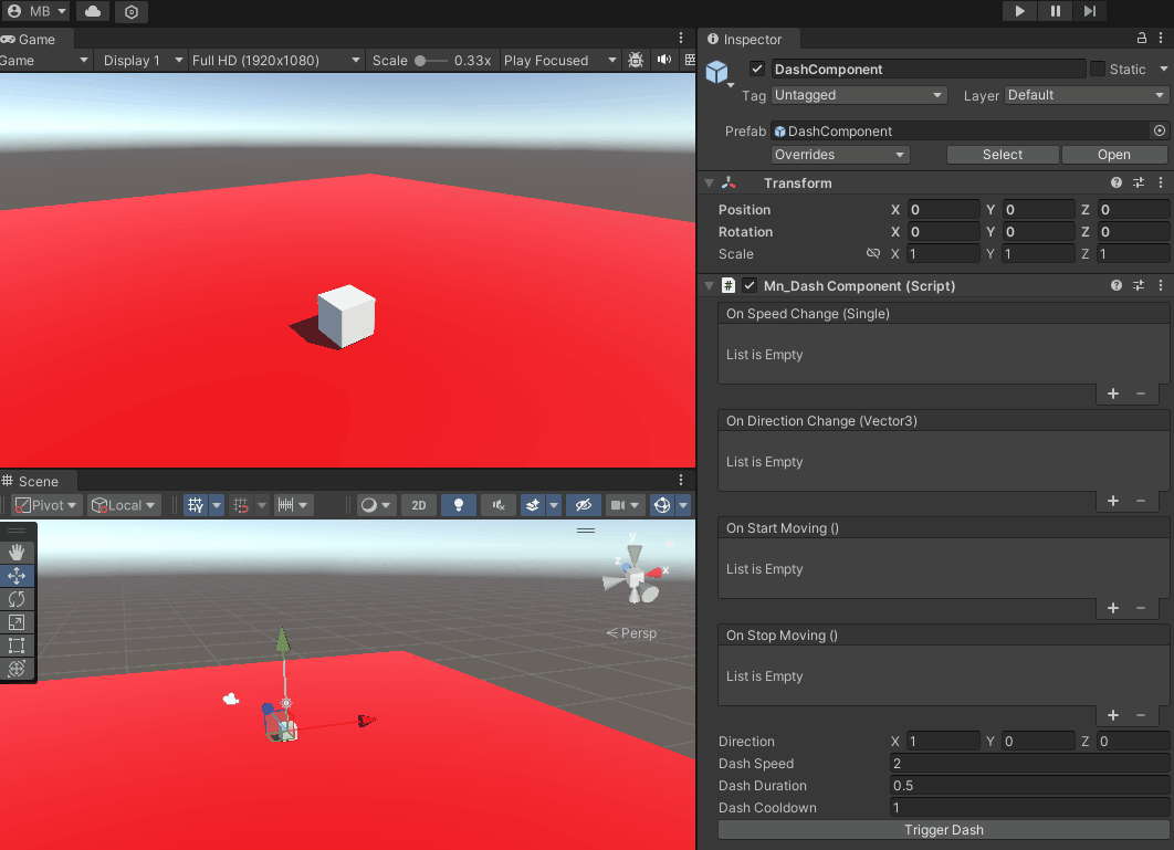 The dash scene running: the cube crossing the floor in one burst