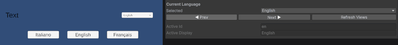 Cycling the language from the inspector: the label, the dropdown and the readout all follow