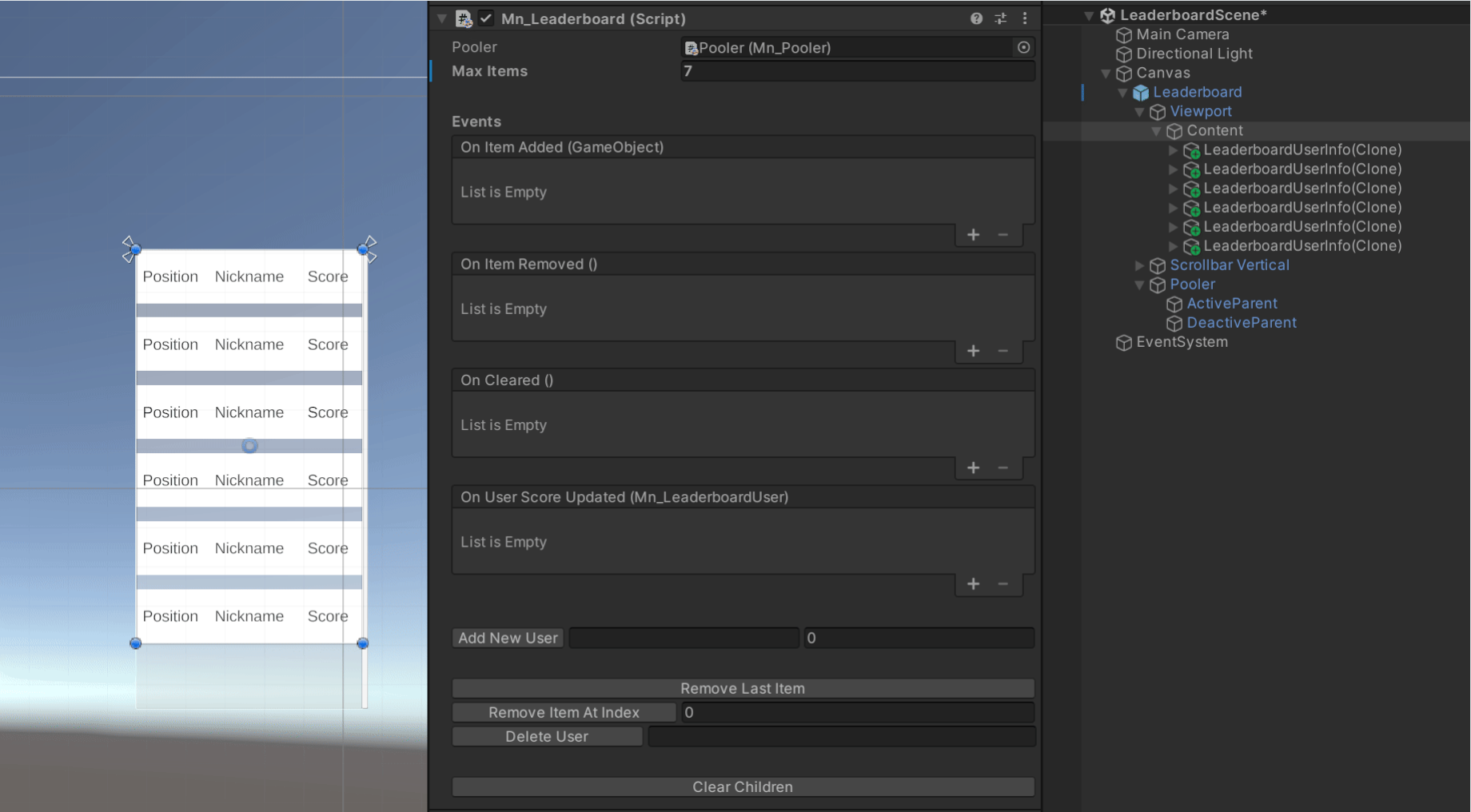 Leaderboard test scene
