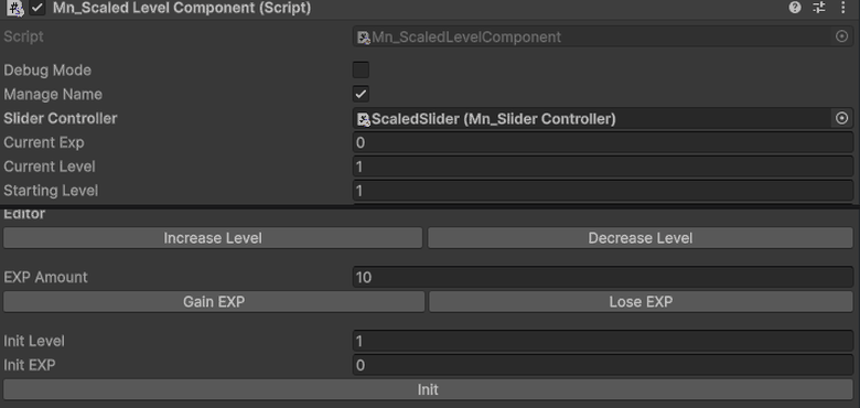 Gaining and losing experience, forcing a level, and resetting with Init