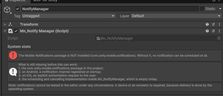 The inspector reporting what is missing before notifications can work