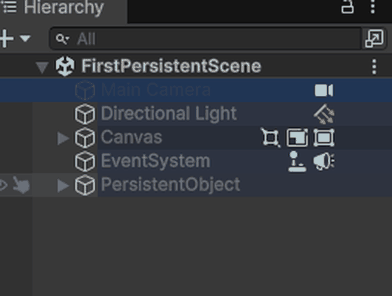The persistent object leaving the scene and reappearing under DontDestroyOnLoad