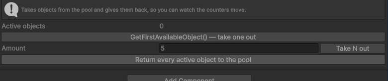 Taking objects out of the pool one at a time, five at once, and giving them all back