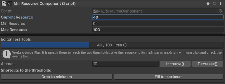 The resource bar answering Increase, Decrease and the two threshold shortcuts