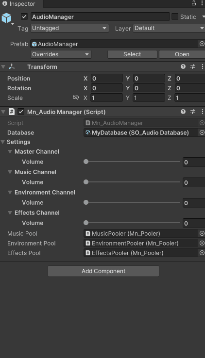 The audio scene running: clips played from the demo controls