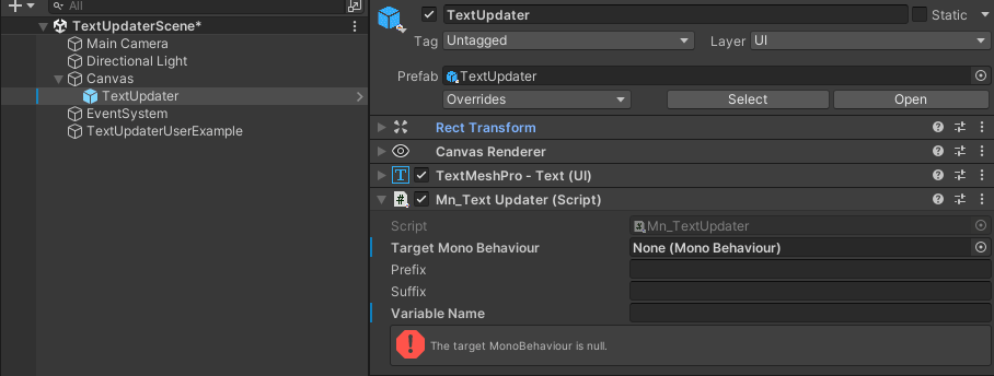 Setup text updater
