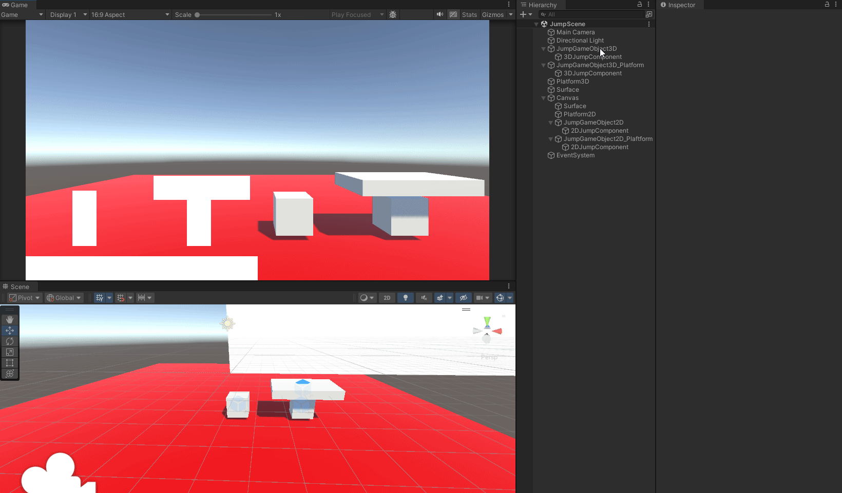 The jump scene running: the 2D and 3D pairs leaving the ground