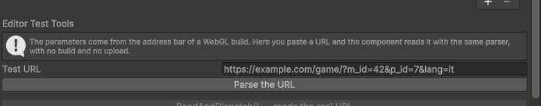 Four test URLs parsed in the inspector, down to one with no parameters at all