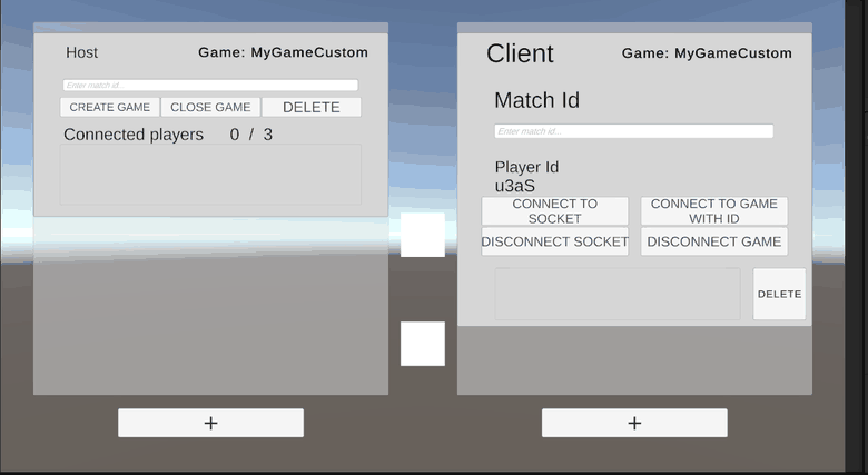 The host panel on the left and client panels being added on the right
